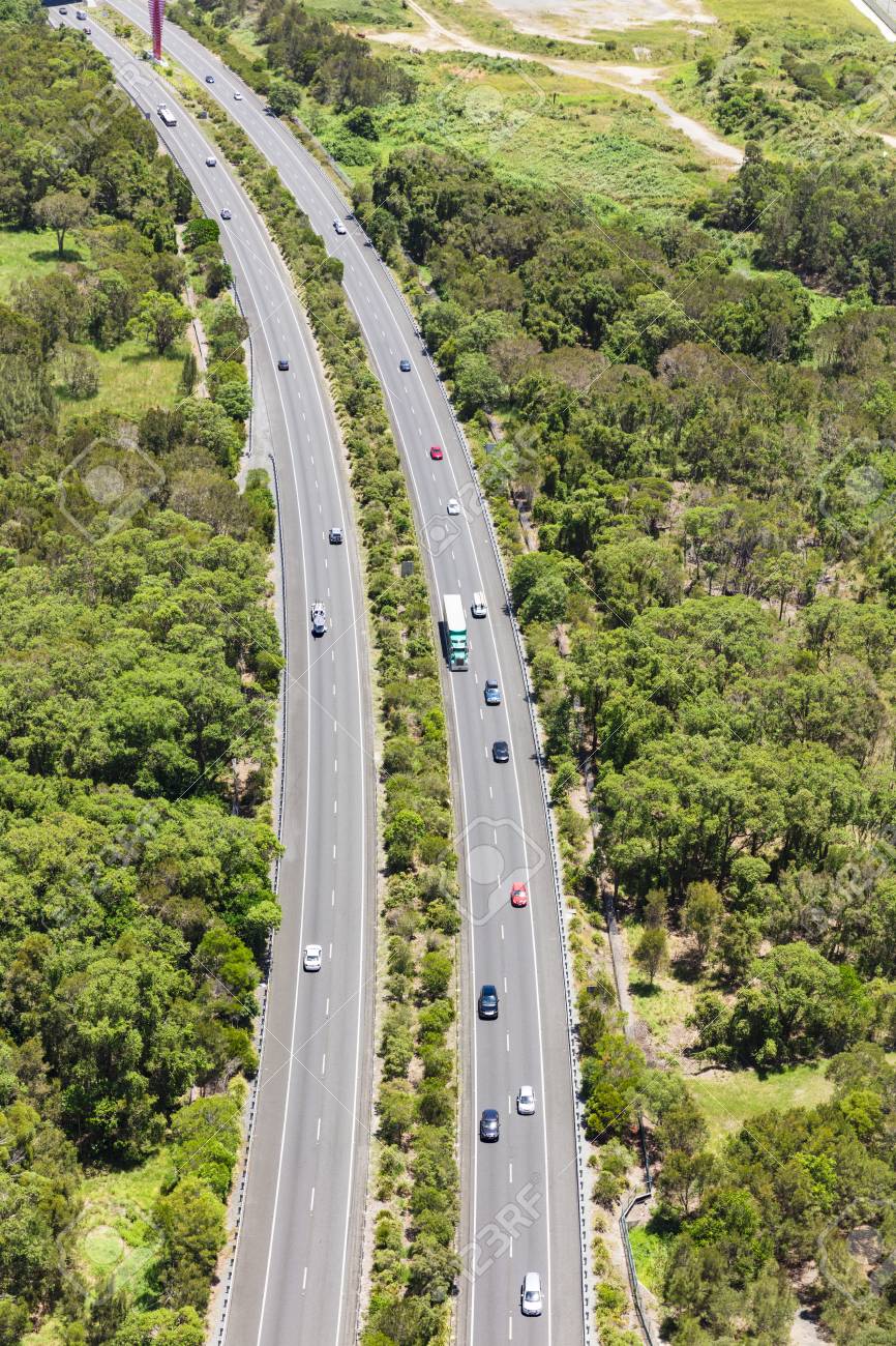 Aerial Shot Of The M1 Pacific Motorway On The Gold Coast Australia Stock Photo Picture And Royalty Free Image Image 94702405