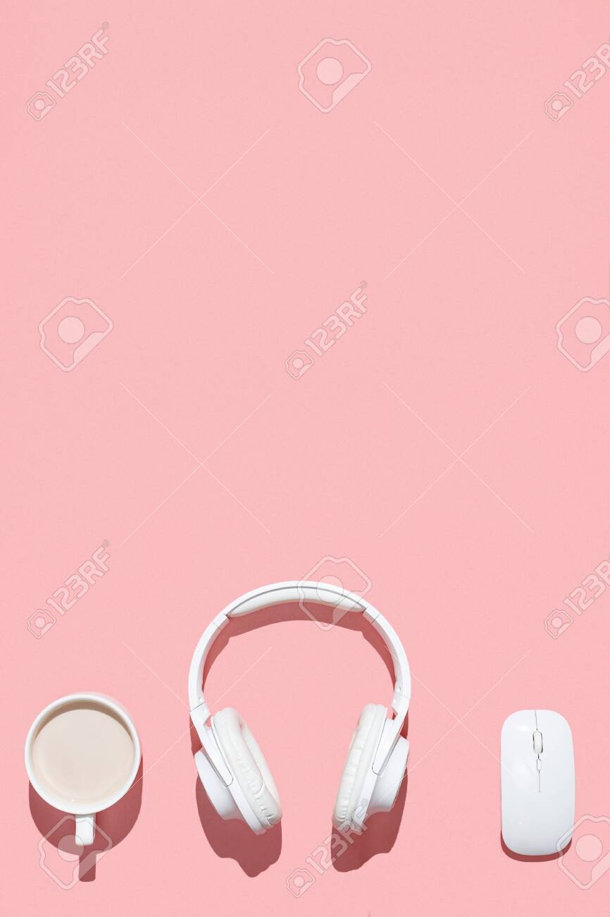 Download Trendy Flat Lay Mockup With Wireless Headphones Wireless Mouse Stock Photo Picture And Royalty Free Image Image 140618617