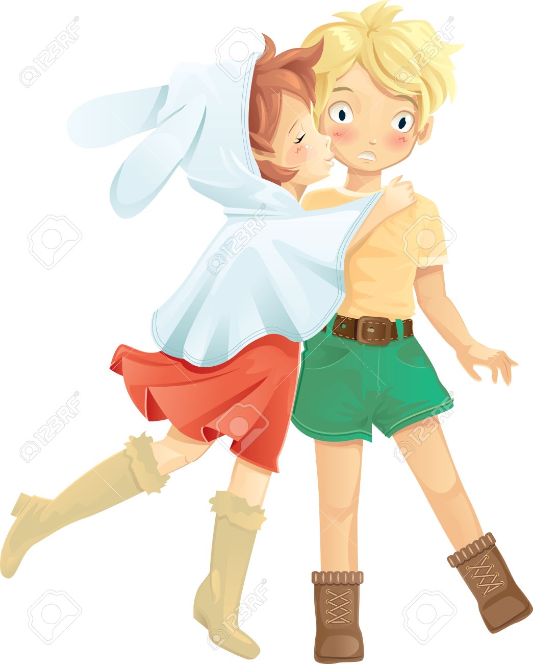 Fille Embrassant Sur La Joue Garçon