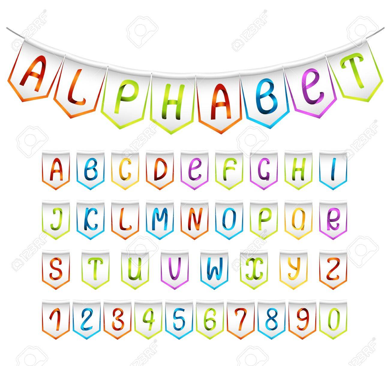 旗布のアルファベットと数字のセットのイラスト素材 ベクタ Image