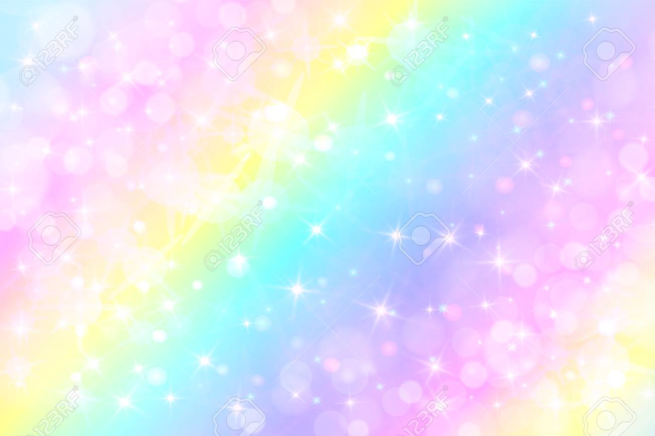 パステルカラーのホログラフィック美しいベクトルイラスト ギャラクシーファンタジーの背景 ユニコーンのための虹とパステルの空 ボケと空 女の子のためのロマンチックな紫色の背景 バレンタインデーの壁紙 のイラスト素材 ベクタ Image