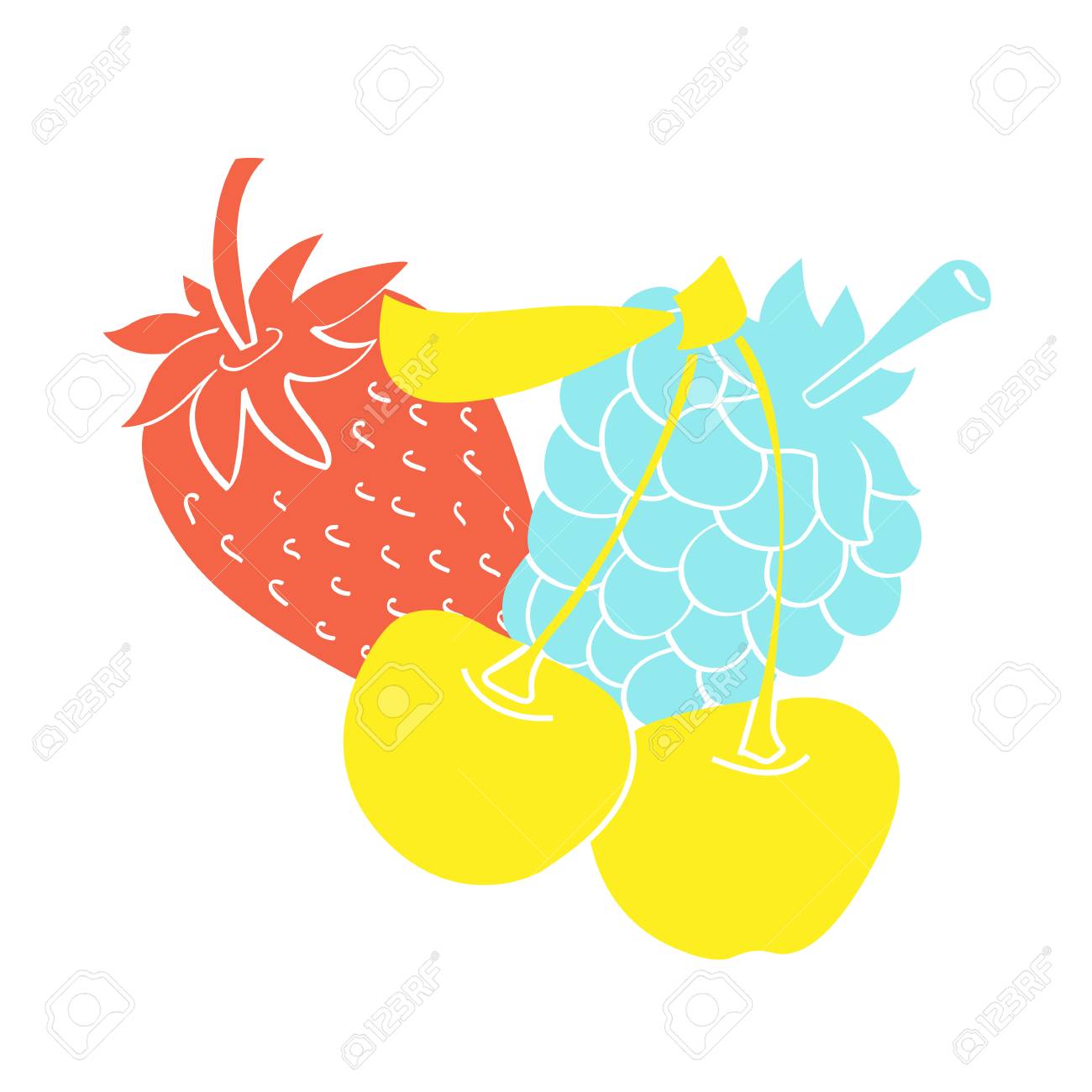 ベクトル分離のイラスト ベリー色のシルエット いちごラズベリーとチェリーのイラスト素材 ベクタ Image