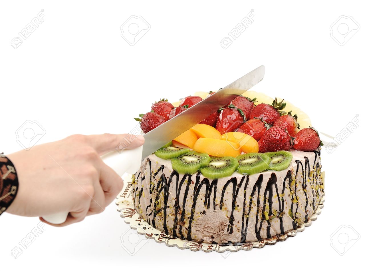 fantastic fruit cake cutting stock photo picture and royalty free