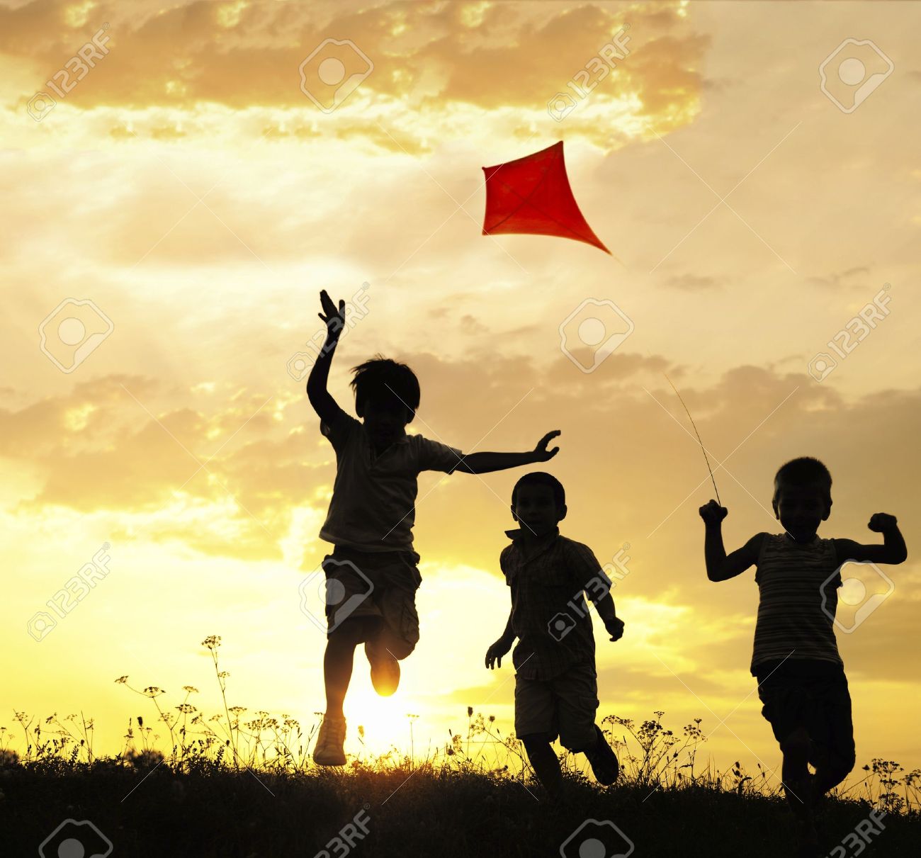 Children running with kite - 14054787 Children running with kite - 14054787