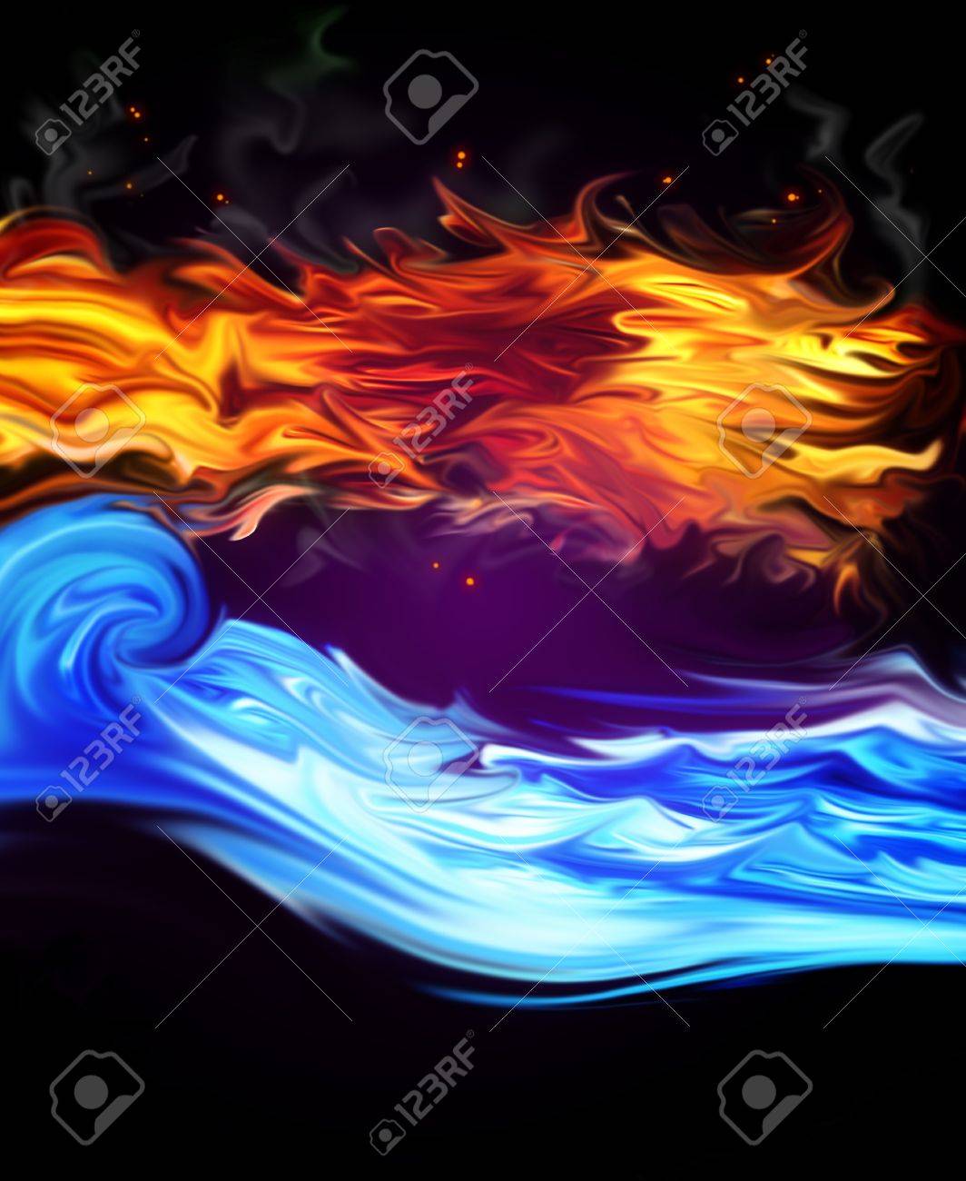 Fire And Water On A Black Background Stock Photo, Picture And Royalty Free  Image. Image 14841922.