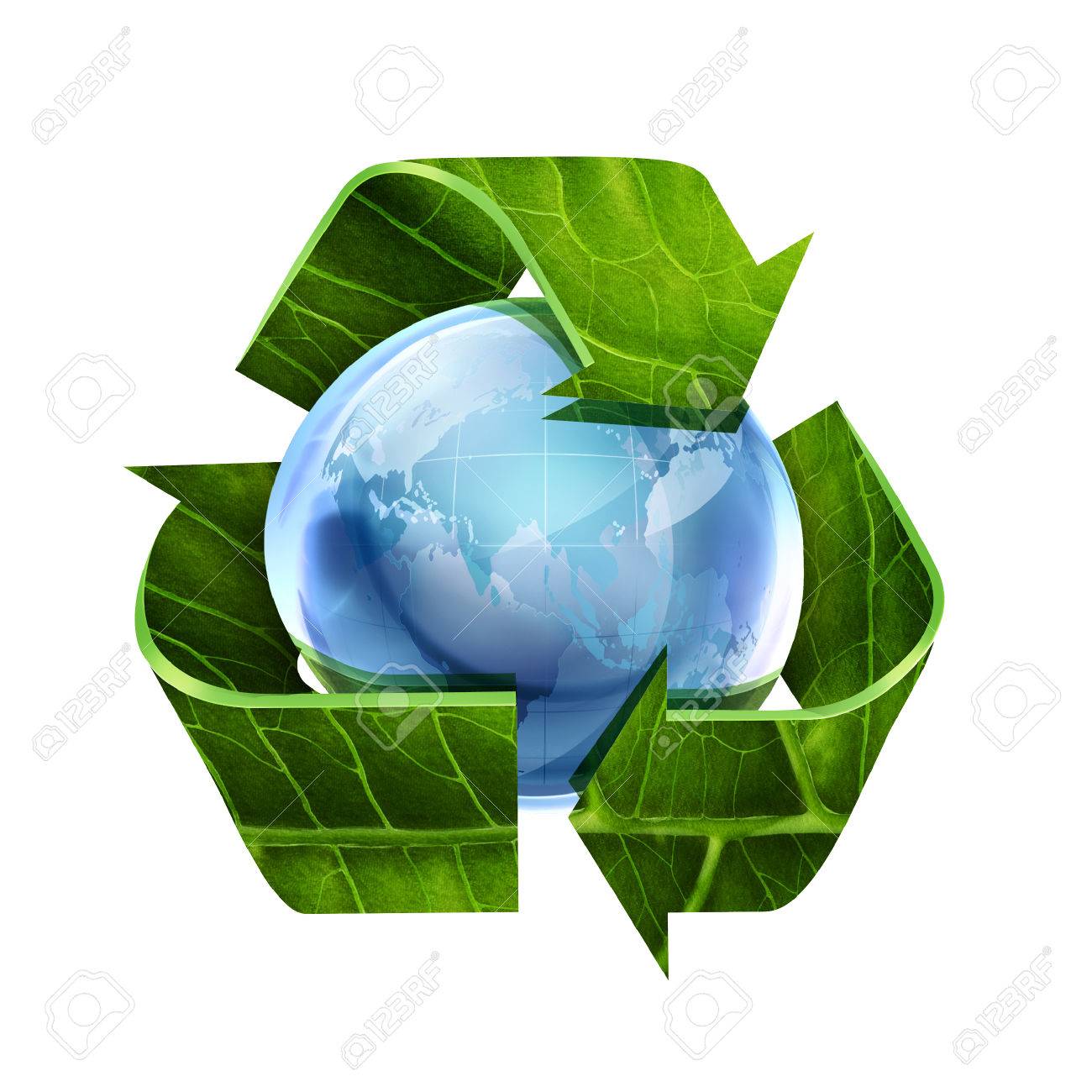 Recycle symbol with leaf texture and world on white background - 47320061 Recycle symbol with leaf texture and world on white background - 47320061