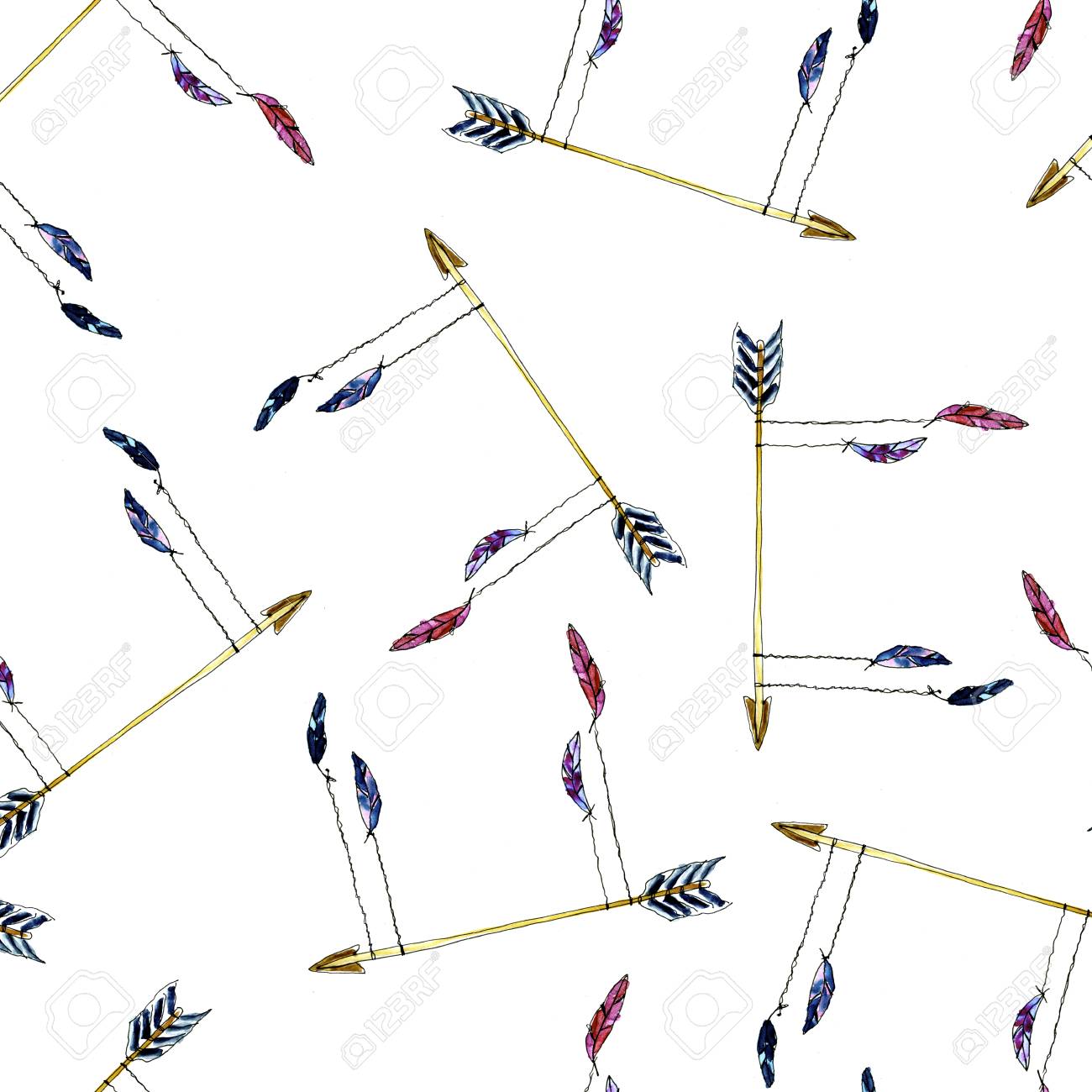watercolour native american right arrow seamless pattern for stock