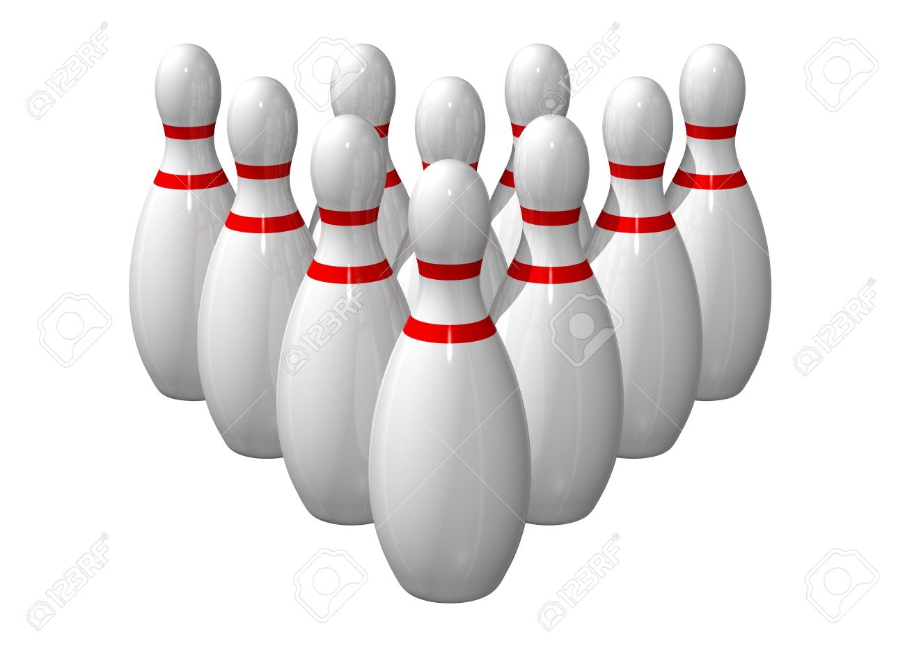 ten bowling pins lined