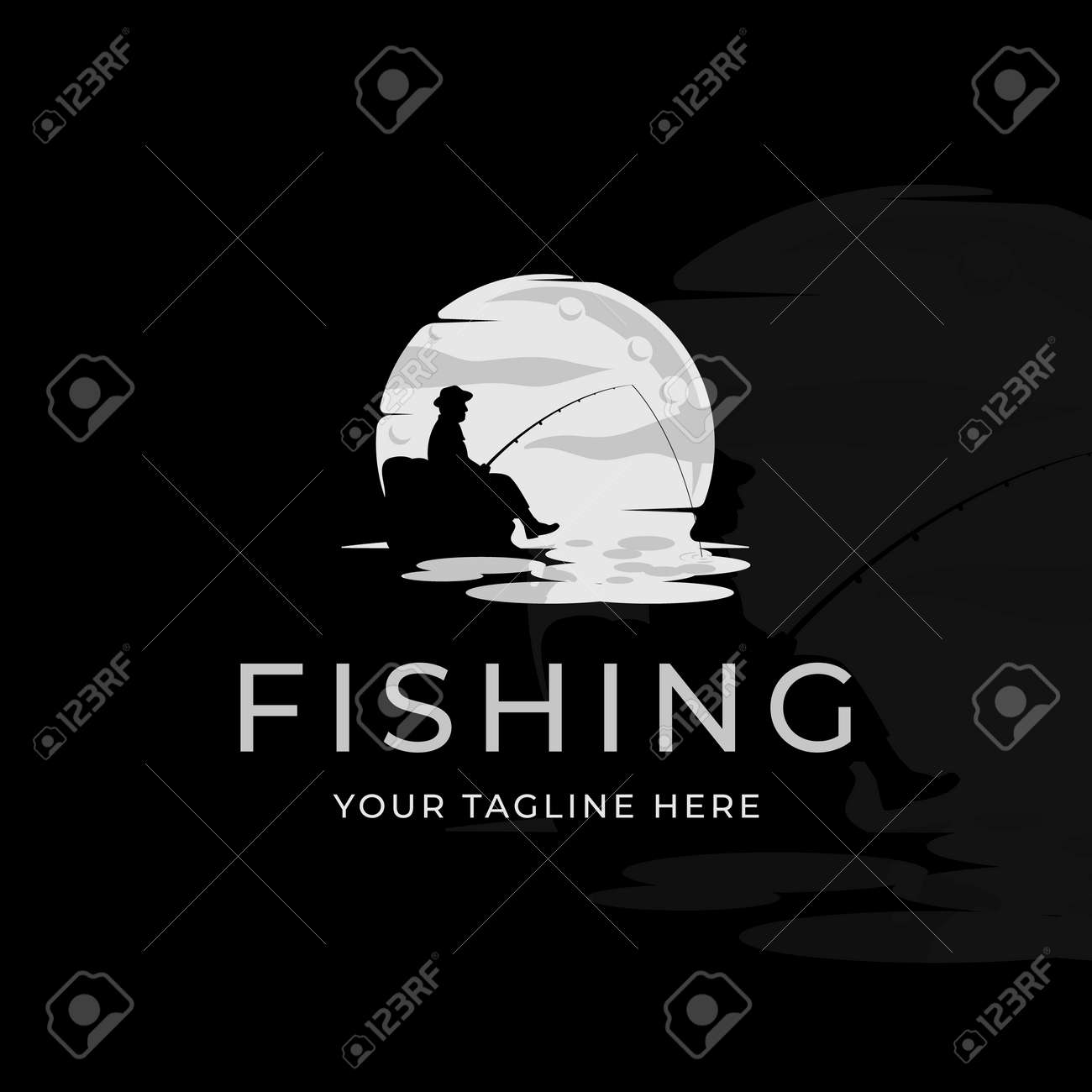 Silhouette Man Fishing At The Moon Logo Vintage Vector Illustration  Template Icon Graphic Design. Creative Fisher Logo At The Sea And Ocean  Royalty Free SVG, Cliparts, Vectors, and Stock Illustration. Image  179971024., image size:1300x1300