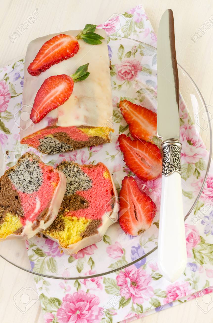 Strawberry Poppy Seed Cake With White Chocolate Glaze On Glass Stock Photo Picture And Royalty Free Image Image 39161040