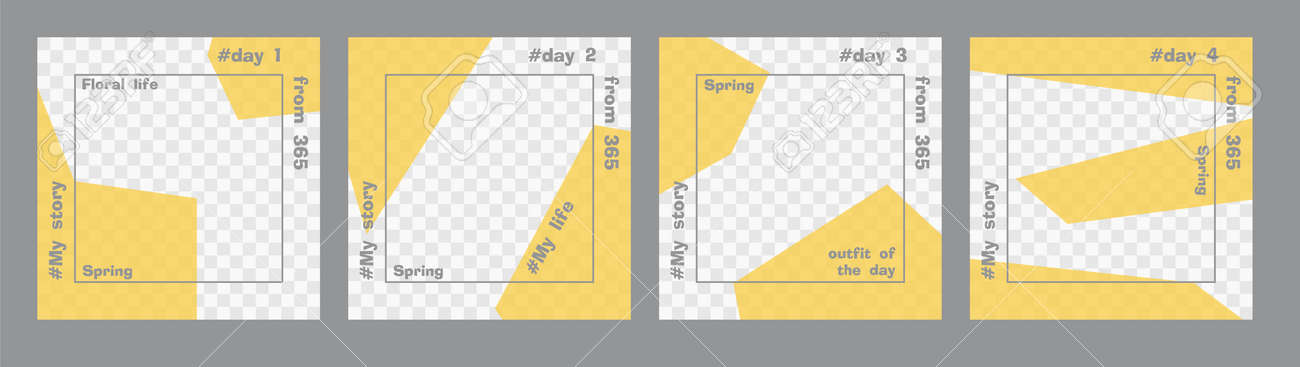 Set of minimal square posts. Trasparent yellow geometric shapes and gray text template. Place for your photo. Every day design concept for year Best for social media post and web internet ads - 165878946 Set of minimal square posts. Trasparent yellow geometric shapes and gray text template. Place for your photo. Every day design concept for year Best for social media post and web internet ads - 165878946