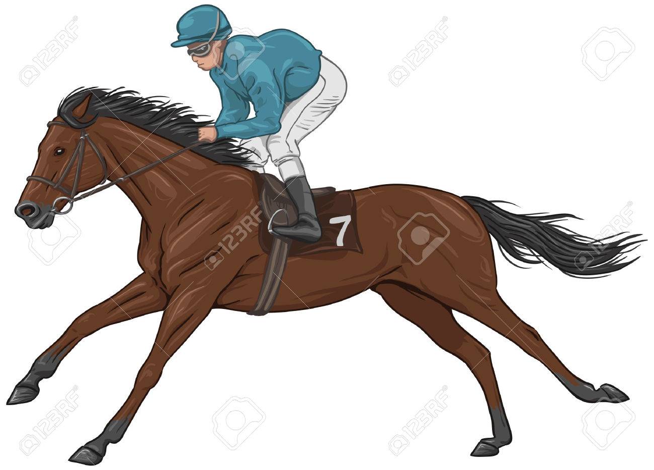 Jockey On A Brown Racehorse Illustration