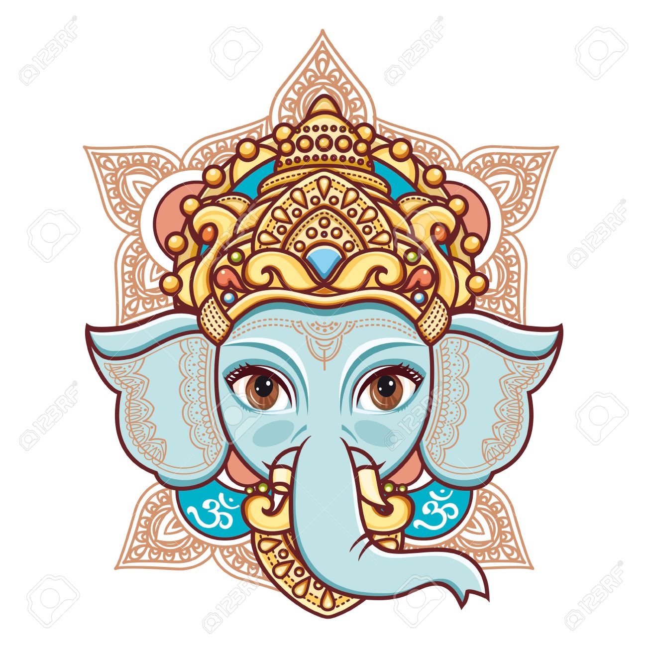 Hinduistischen Elefantenkopf Gott Lord Ganesh Hinduismus Gluckliche Ganesh Chaturthi Vektor Elemente Isoliert Hand Gezeichnete Paisley Background Indian Hindu Motive Henna Tattoo Yoga Textilien Aufkleber Frohlich Farbenfrohen Stil Lizenzfrei