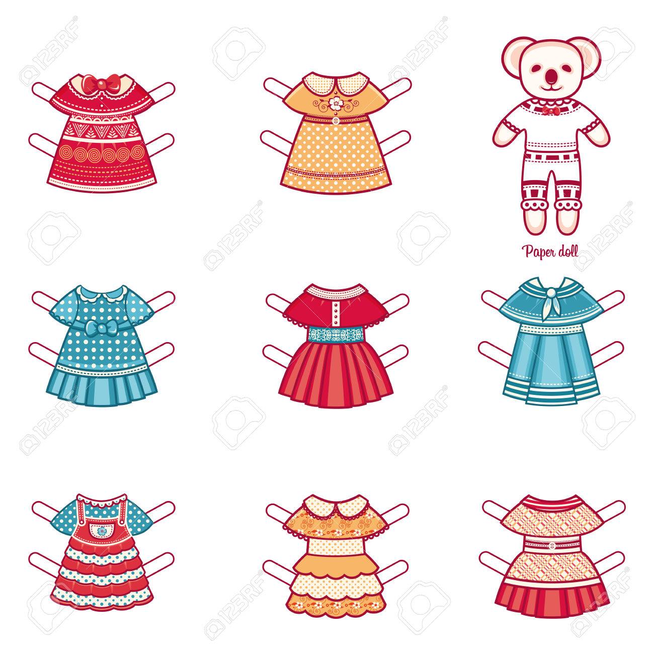 paper doll with a set of fashion clothes koala template for