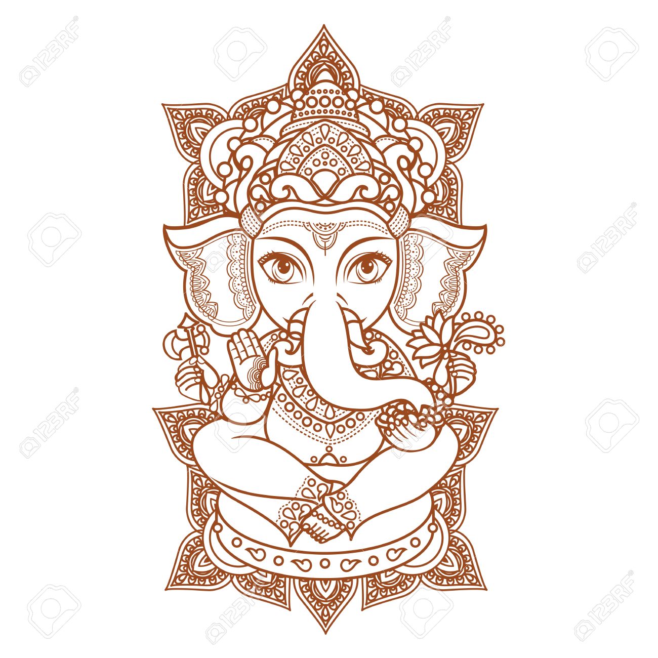 Hindu Elephant God Lord Ganesh Hinduism Paisley Background Indian Hindu Motifs Henna Tattoo Textiles Sticker Cheerful Colorful Style Vector Elements Isolated Monochrome Linear Figure Royalty Free Cliparts Vectors And Stock Illustration Image