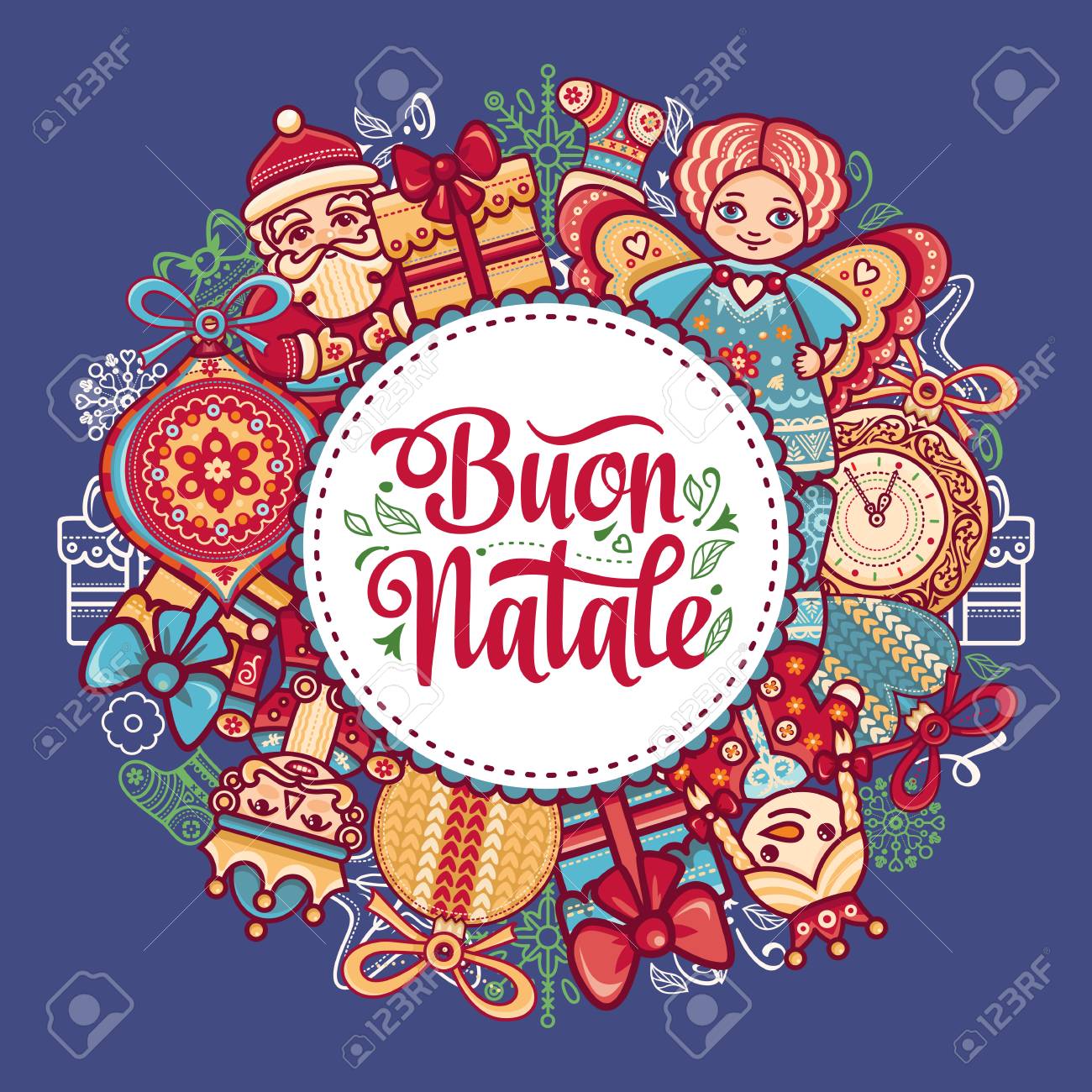 Buon Natale 105.Buon Natale Plantilla De Navidad Tarjeta De Felicitacion Vacaciones De Invierno En Italia Felicitaciones En Italiano Estilo Vintage Ilustraciones Vectoriales Clip Art Vectorizado Libre De Derechos Image 86491059