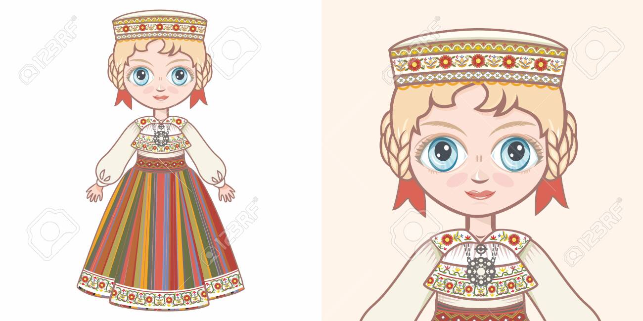民族衣装を着たエストニアの女の子。設計のイラスト素材