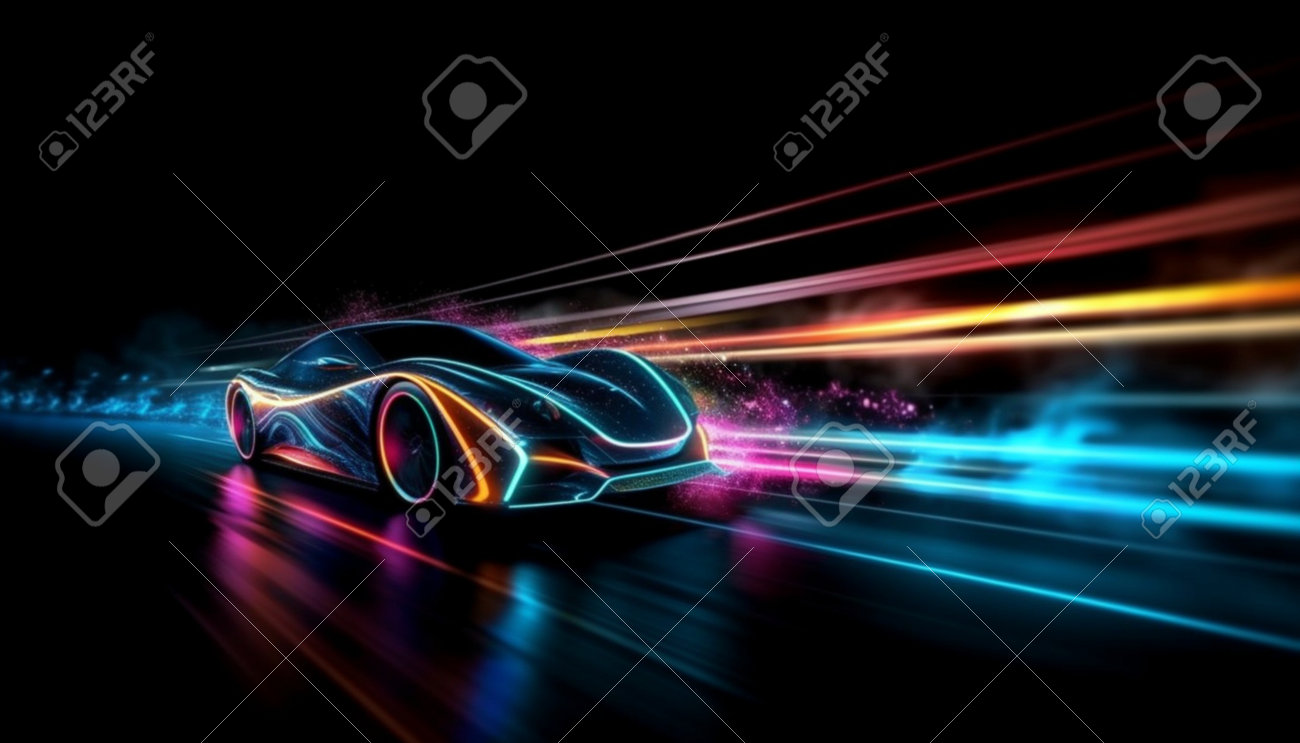 Sports Car On A Dark Background With Colored Lights Stock Photo, Picture  and Royalty Free Image. Image 203040140., image size:1300x743
