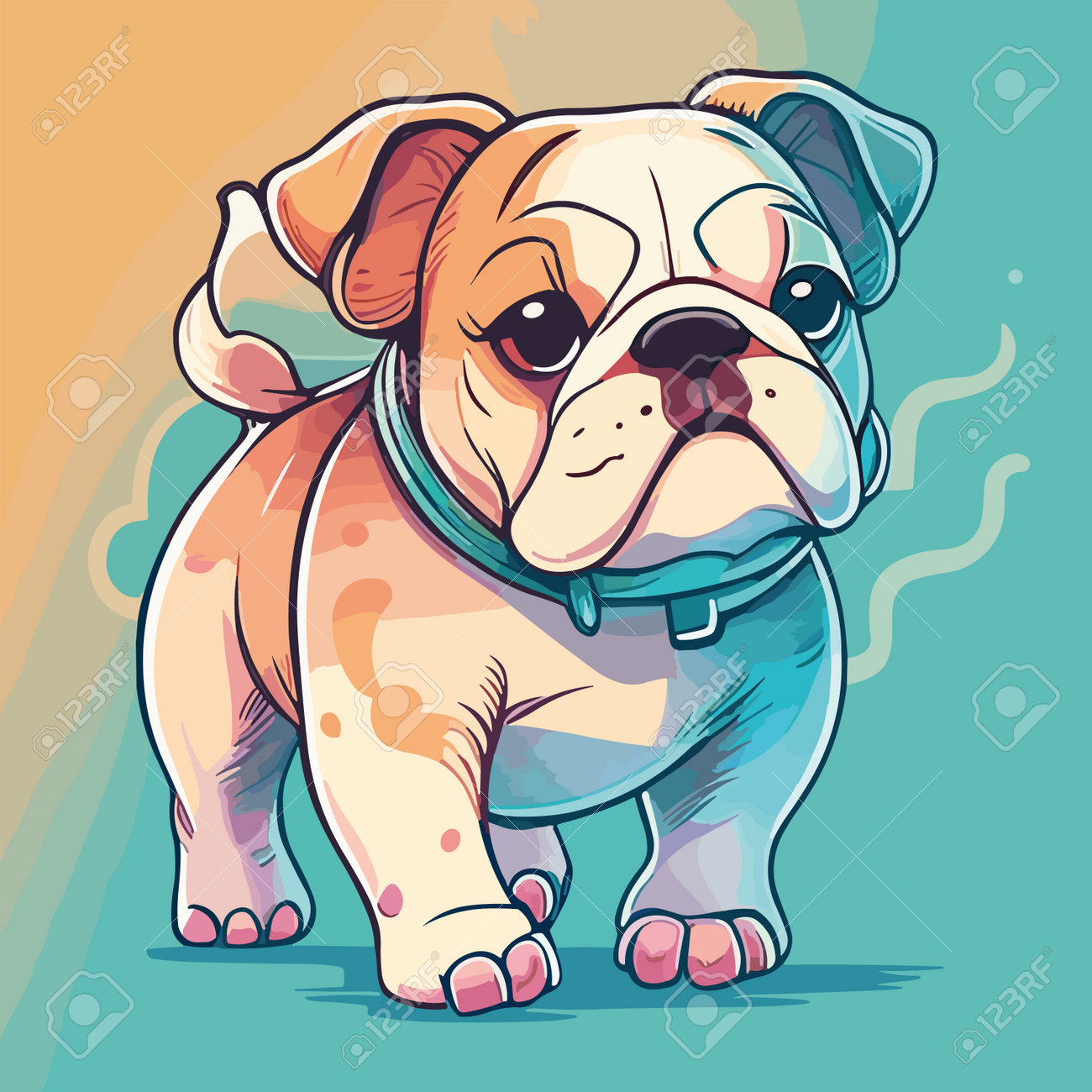 Vector Illustration Of A Cute Cartoon English Bulldog Puppy In A Blue  Shirt. Royalty Free SVG, Cliparts, Vectors, and Stock Illustration. Image  208707725., image size:1300x1300