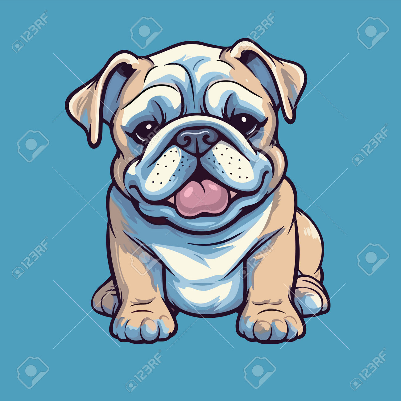Cute Cartoon Dog Breed English Bulldog Isolated On Blue Background. Vector  Illustration. Royalty Free SVG, Cliparts, Vectors, and Stock Illustration.  Image 207298267., image size:1300x1300