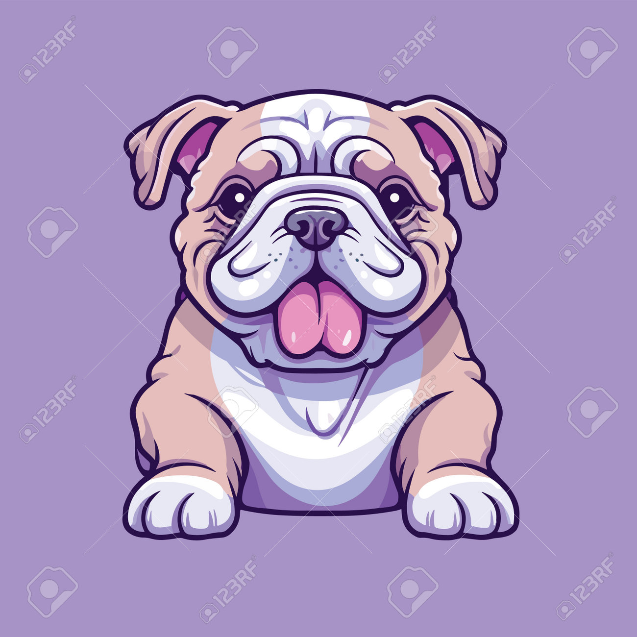 Cute English Bulldog Puppy Isolated On Purple Background. Vector  Illustration. Royalty Free SVG, Cliparts, Vectors, and Stock Illustration.  Image 207297625., image size:1300x1300