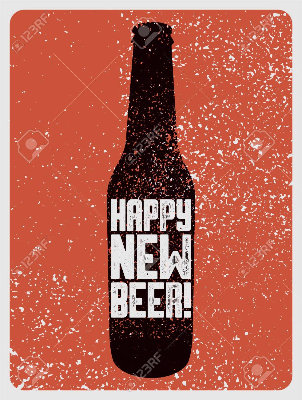 幸せな新しいビール タイポグラフィのビンテージ グランジ スタイル クリスマス カードやビール瓶のポスター レトロなベクター イラストです のイラスト素材 ベクタ Image