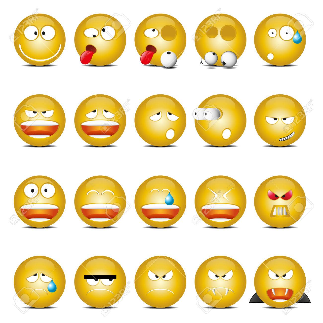 Set Of Yellow Shine Glass Icons In Different Emotions And Moods Royalty Free Cliparts Vectors And Stock Illustration Image 68947216