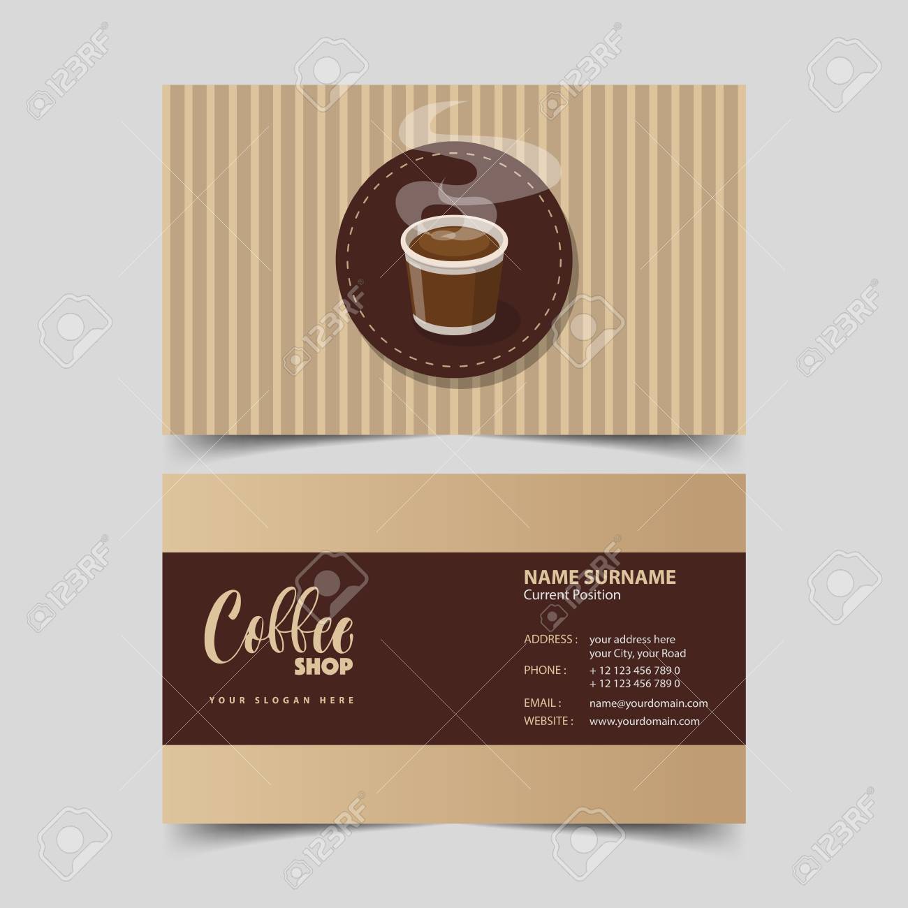 Coffee Shop Business Card Design Template. Royalty Free Cliparts Throughout Coffee Business Card Template Free