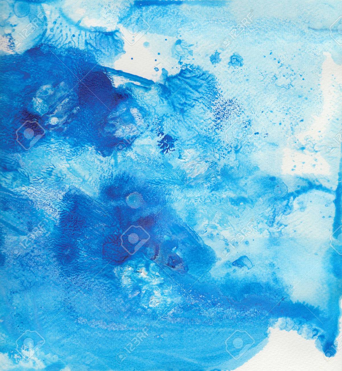 ストロークと水彩絵の具のドロップ青シアンの背景 の写真素材 画像素材 Image