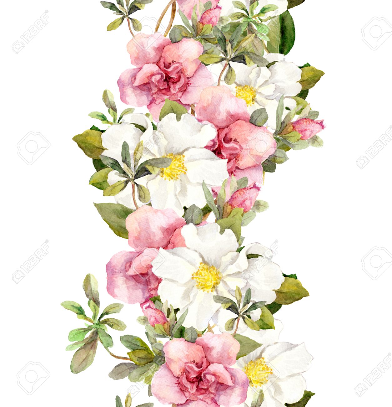 Blooming Pink Flowers Seamless Vintage Floral Pattern Watercolor Retro Design And Natural Background Stock Blooming Pink Flowers Seamless Vintage Floral Pattern Watercolor Retro Design And Natural Background Stock