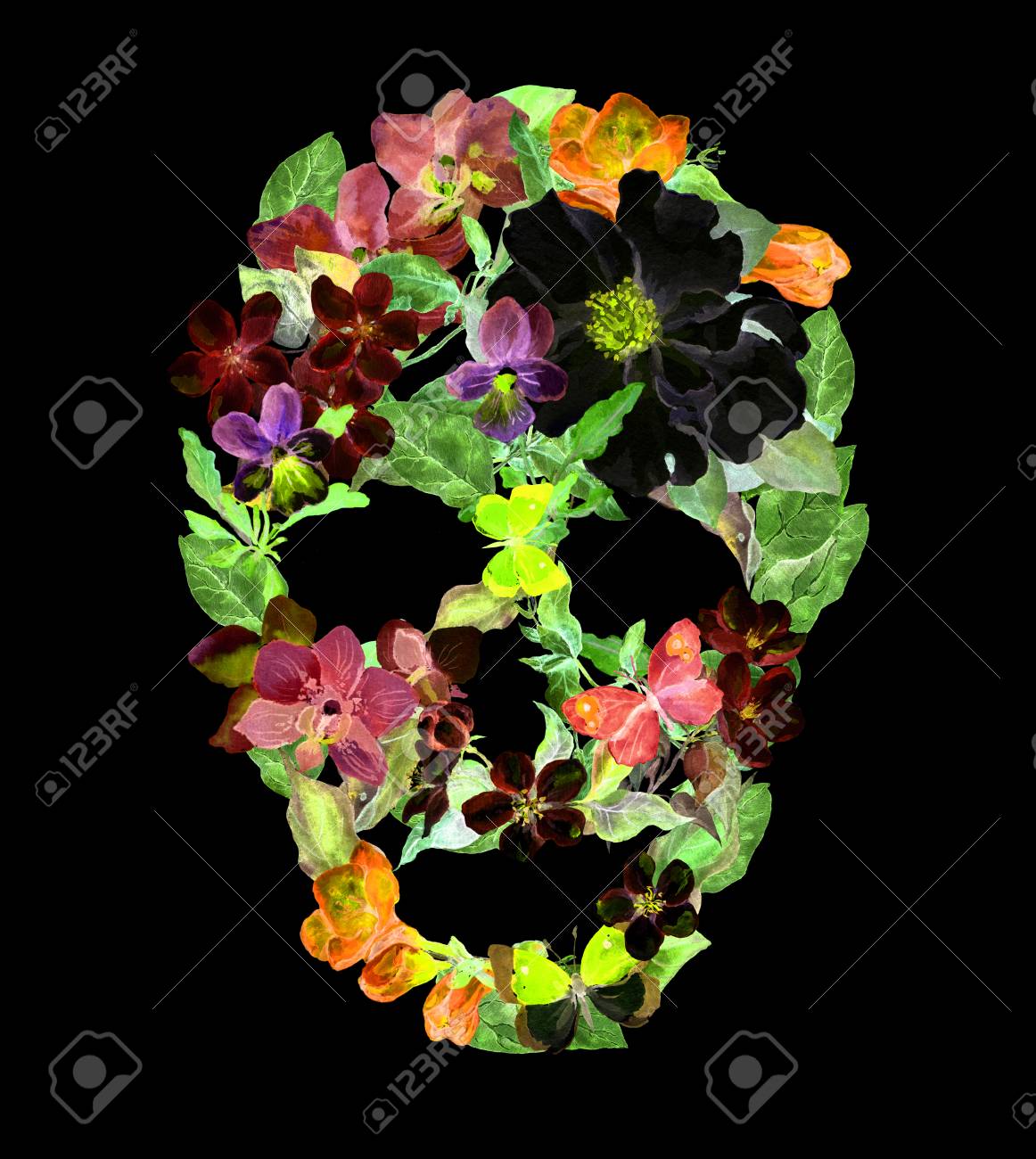 D/écoration bouquet de fleur t/ête de mort Halloween