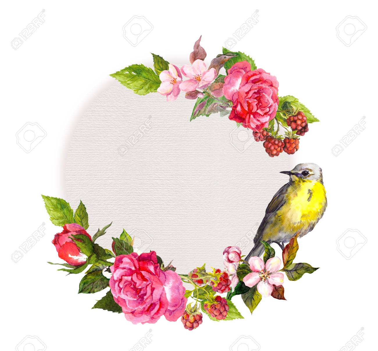 Vintage Floral Card For Wedding Flowers Red Roses Berries